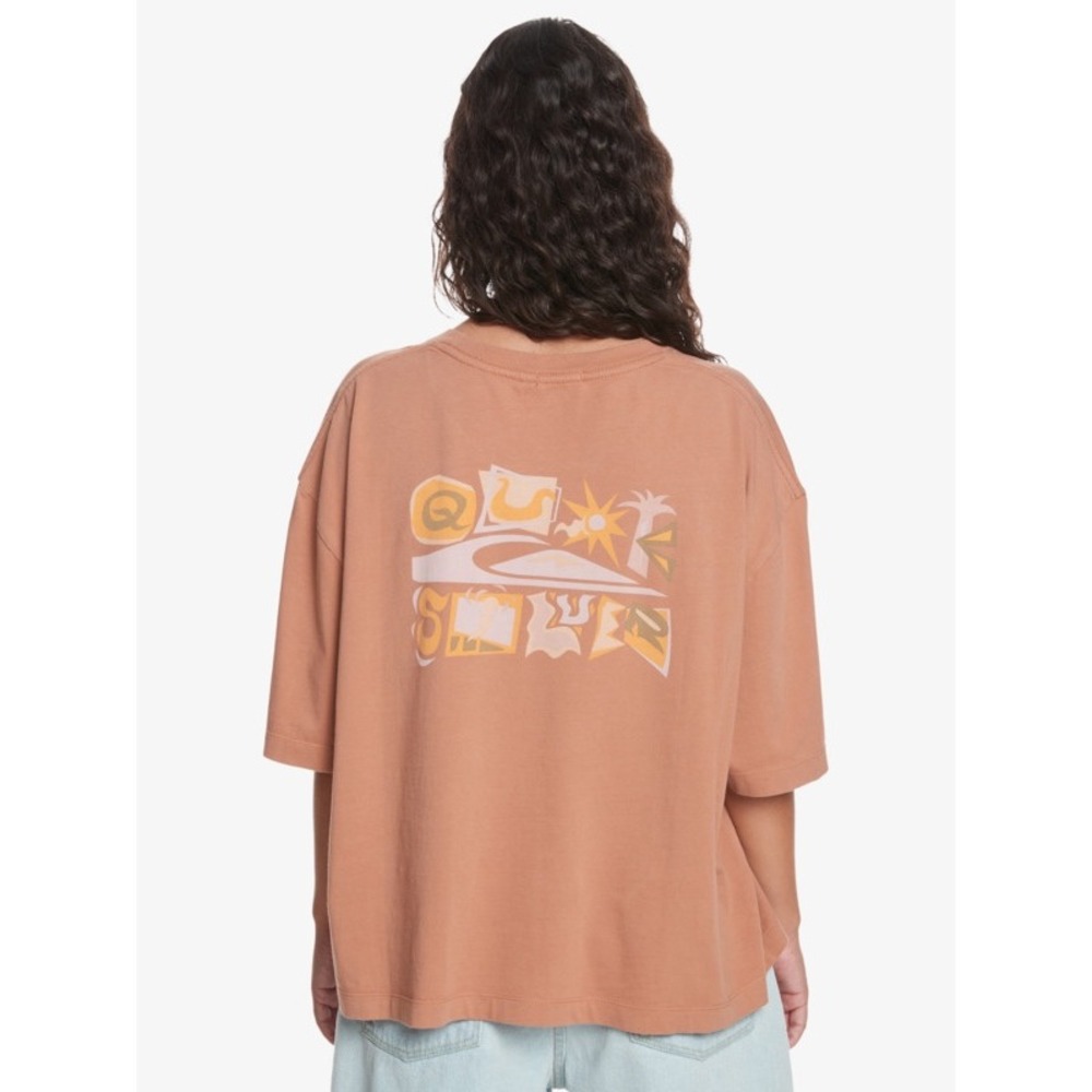Quiksilver T-Shirt Womens XS/S Brown Oversized Boyfriend Fit Graphic Cotton Surf